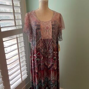 ONE WORLD Red and Pink Midi Dress